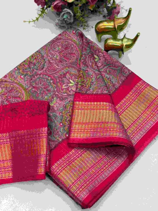 Georgette Allen Checks Saree with Jacquard Border & Blouse (Red Gold)