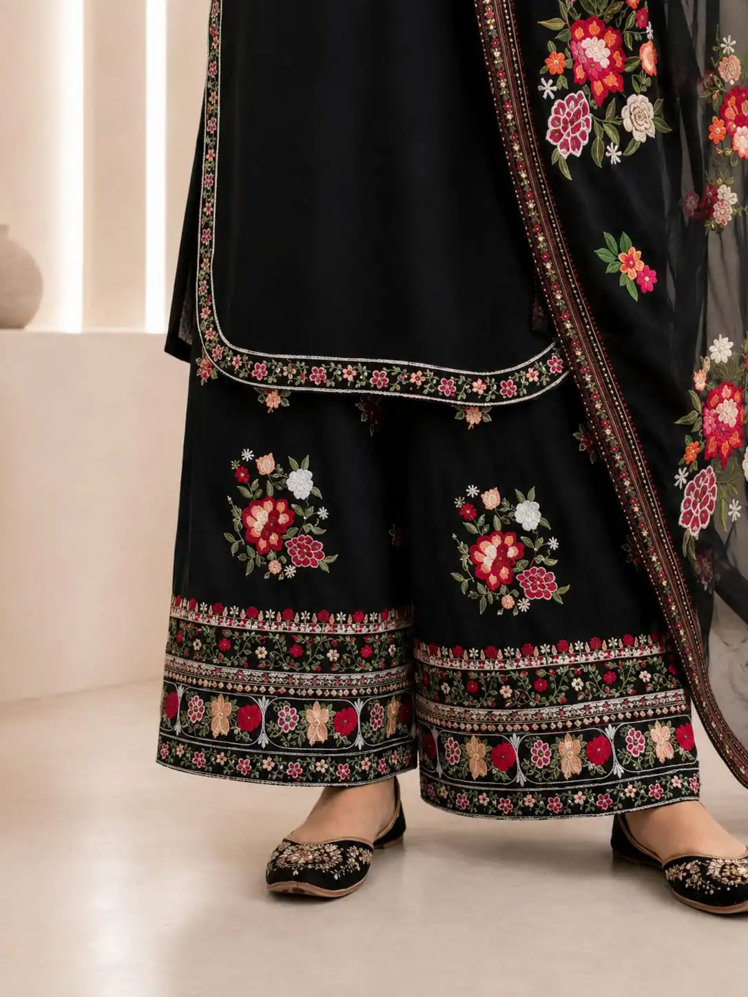 3-piece Designer Black Faux Georgette Suit Set - View 2