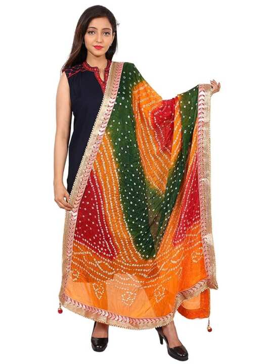 Bandhani Gota Patti Art Silk Dupatta with Latkans - View 5
