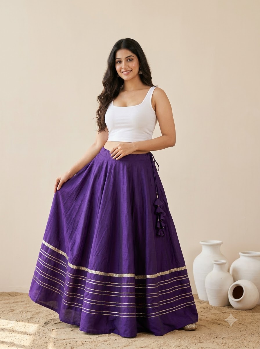 Purple Rayon Cotton Heavy Lace Chaniya (Only Skirt) - View 3