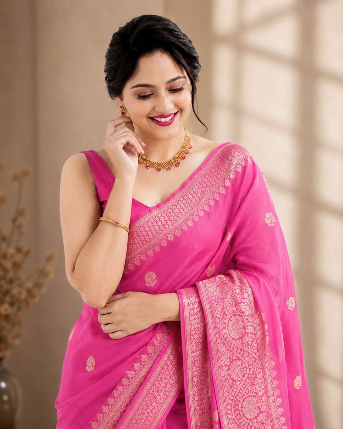 Soft Lichi Silk Saree with Jacquard Work & Rich Pallu - View 2