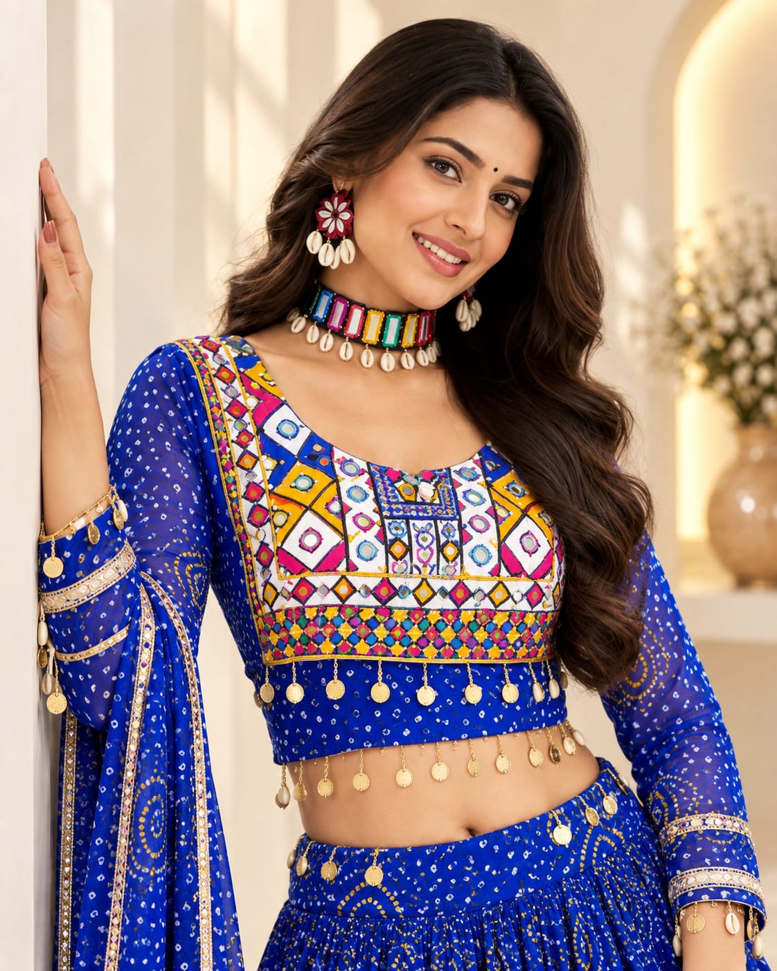 Royal Blue Navratri Special Fox Georgette Lehenga Choli Set - View 4