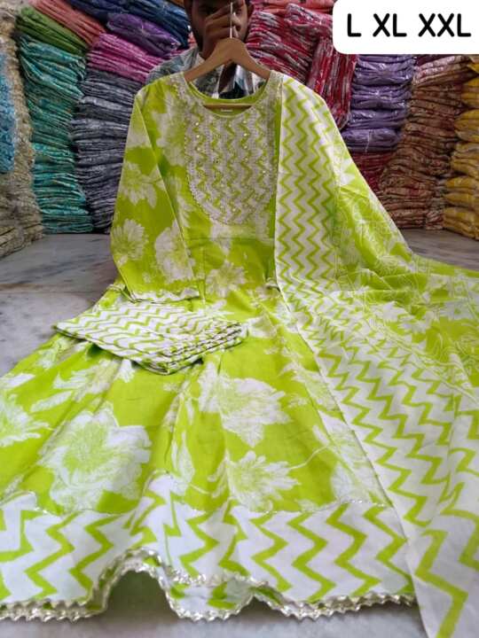 Anarkali Kurti Pant Duptta Set - View 9
