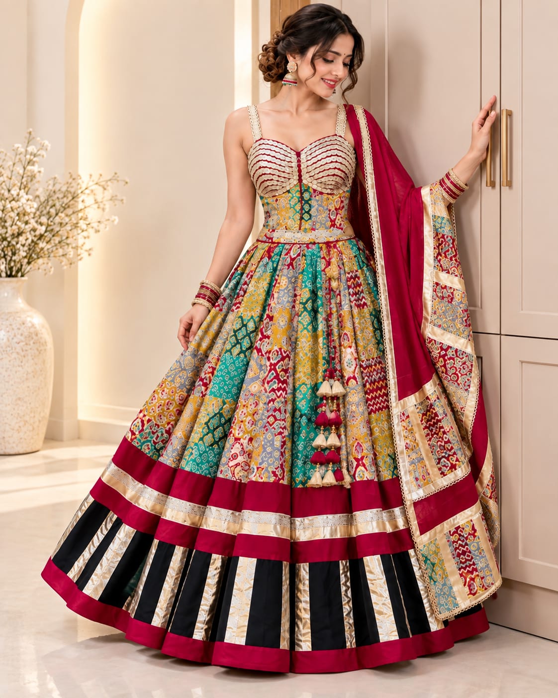 Designer Ajrakh & Kalamkari Chaniya Choli for Navratri - View 3