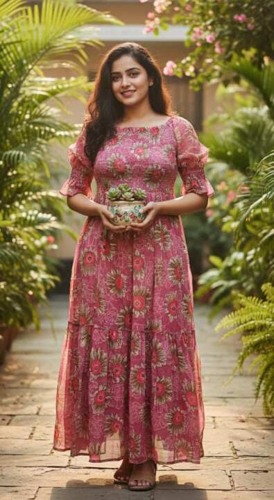 Floral Printed Smocked Maxi Dress - View 10