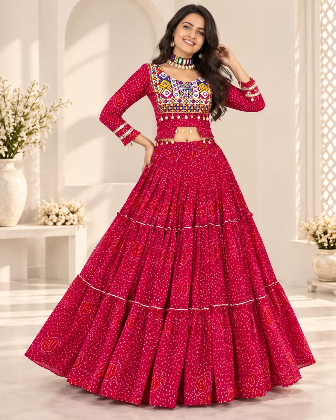 Pink Navratri Special Lehenga Choli Set [WITHOUT DUPATTA] - View 2