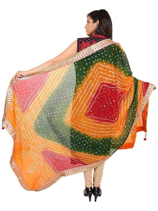 Bandhani Gota Patti Art Silk Dupatta with Latkans - View 4