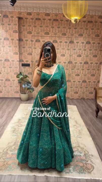 Exclusive Printed Georgette Full Stitched Lehenga Choli (Green)