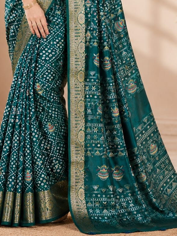 Green Georgette Saree with Digital Print - View 3