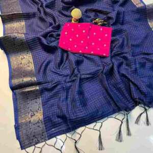 Soft Dola Silk Checks Saree with Jacquard Border & Latkan Pallu (Pink Viscose Blouse)