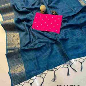 Soft Dola Silk Checks Saree with Jacquard Border & Latkan Pallu (Pink Viscose Blouse)
