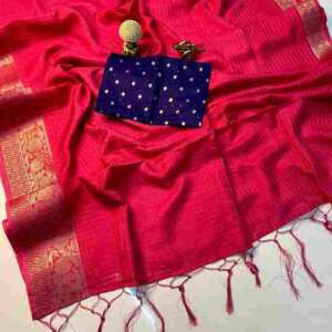 Soft Dola Silk Checks Saree with Jacquard Border & Latkan Pallu (Navy Viscose Blouse)