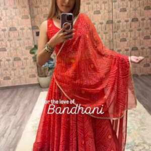 Exclusive Printed Georgette Full Stitched Lehenga Choli (Red)