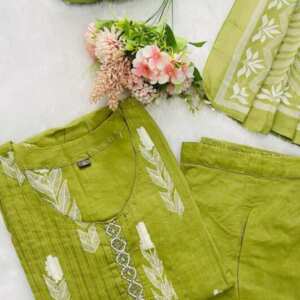 New anarkali kurta set with Cotton Pant & Malmal Dupatta - Green, 3xl