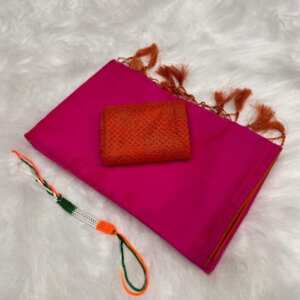 Banarasi soft cotton silk saree with contrast cord piping