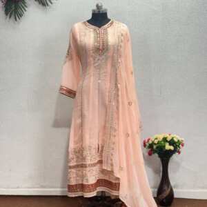 New Designer Party Wear Heavy Georgette Gown With Dupatta - Baby pink, 3xl