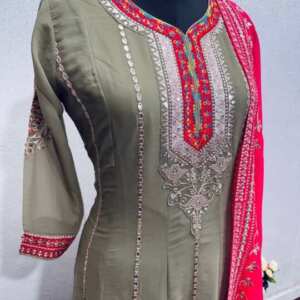 New Designer Party Wear Heavy Georgette Gown With Dupatta - Grey, XXL